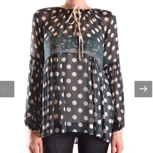 Twin-Set Polka Dot Sheer Blouse - Black and White